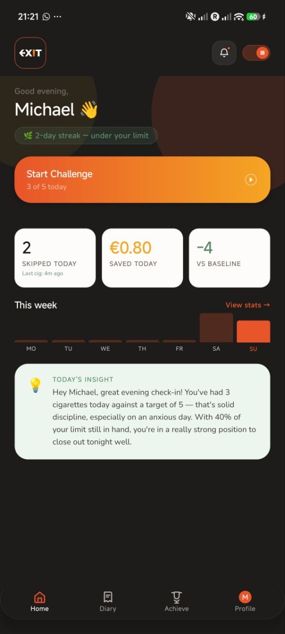EXIT app home screen