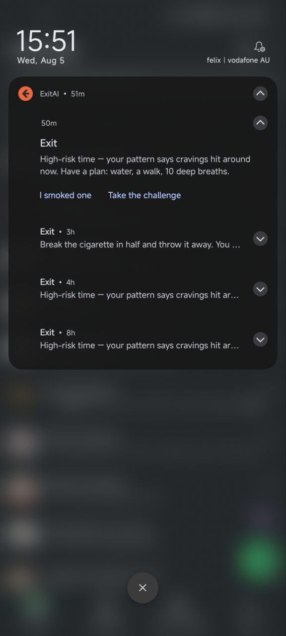 EXIT app notification screen 1